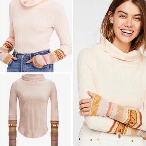 Free People Mixed Up Sweater Cuff Thermal Top Peach Medium